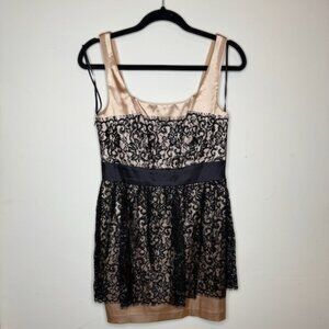 Decode 1.8 Black & Champagne Metallic Lace Peplum Dress | Size 8 (Fits 6/8)